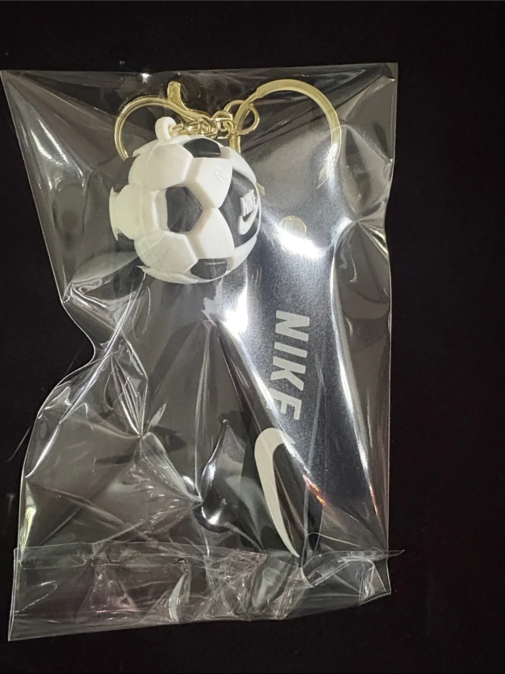 Black and White Soccer Ball Keychain Bag Charm with Gold Ring